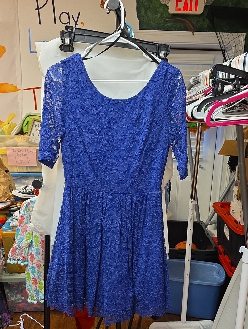 Jodi Kristopher Royal Blue Lace Fit-and-Flare Mini Dress
